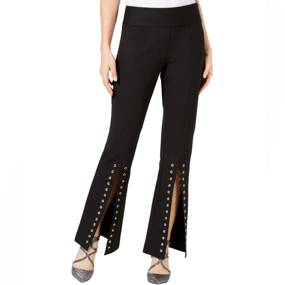 INC International Concepts Split Grommeted Wide Leg Pants Womens Size 12 Black